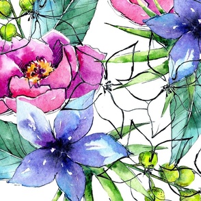 Watercolor exotic tropical flower pattern