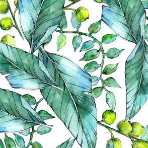 Watercolor exotic tropical leaves pattern