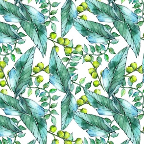 Watercolor exotic tropical leaves pattern