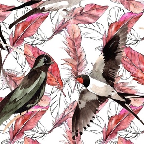 Watercolor bird feathers pattern