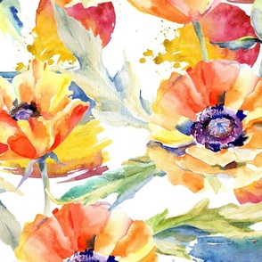 Watercolor poppy flower pattern