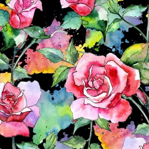 Watercolor rose flower pattern