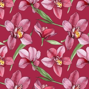 Watercolor orchid flower pattern