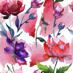 Watercolor peony flower pattern