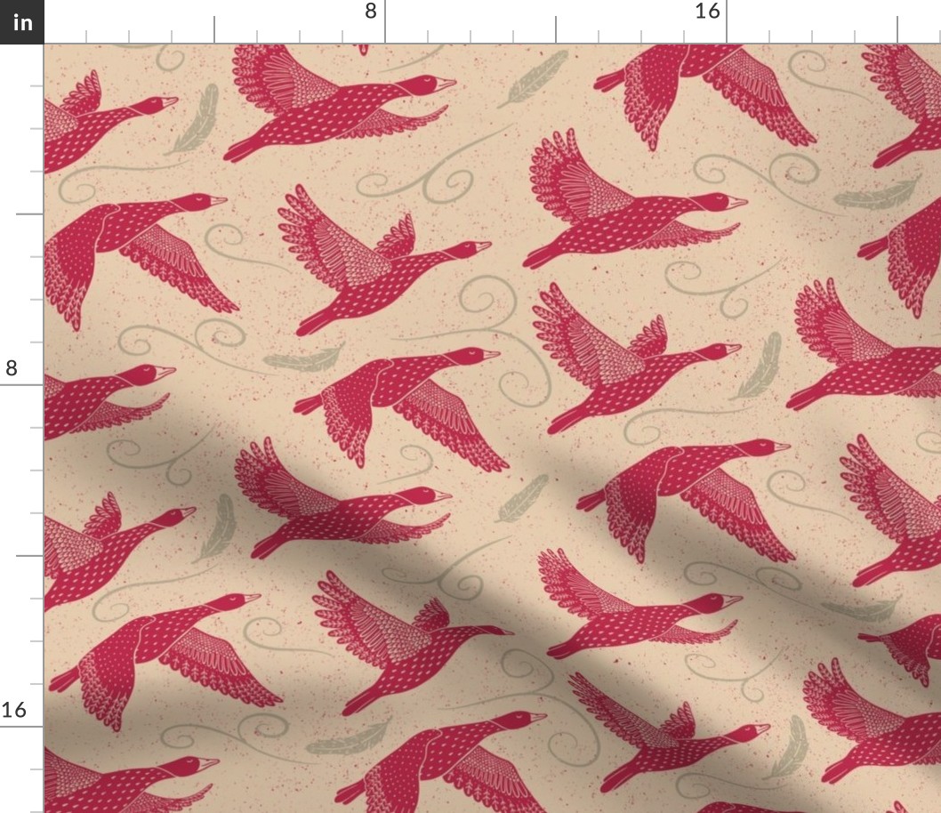 flying geese viva magenta gray sand background 12inch