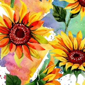 Watercolor sunflower flower pattern
