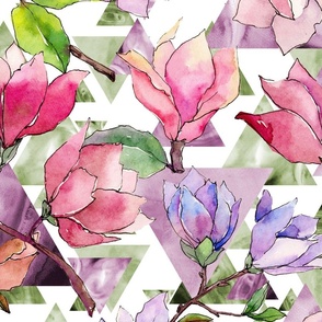 Watercolor exotic tropical magnolia flower pattern