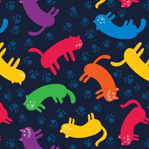 big//  Hot Cats // bright dark blue background kawaii cats