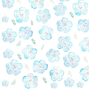blue Nemophila flowers and leaves pattern 
