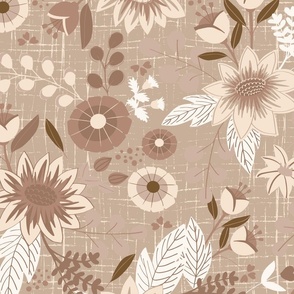 big//  Viva Brown soft // Flowers and greenery pattern with soft brown background