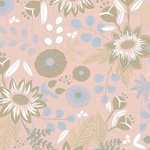 big// Viva pastel soft // Flowers and greenery pattern with soft background