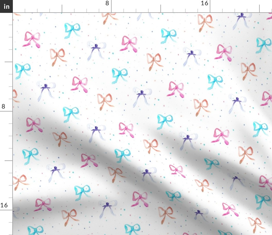 Pastel lovely bows with dots - watercolor pretty pattern for baby girl b084-1