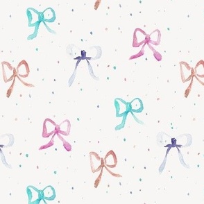 lovely bows with dots on cream - watercolor pretty pattern for baby girl b084-2