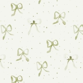khaki green lovely bows with dots - watercolor pretty pattern for baby girl b084-7
