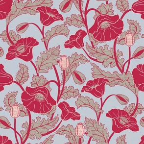 Art Nouveau Magenta Poppies