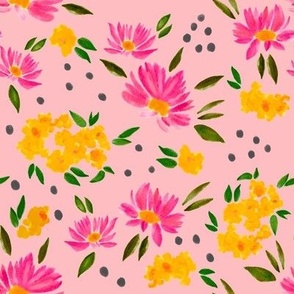 04 Watercolor Pink Yellow Floral Pattern   Large scale 