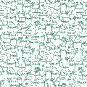 Ditsy Kitties, Dark Green on white