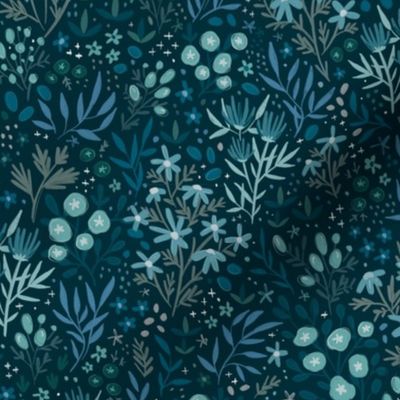 Wild Blue Fields - Blue and Turquoise Ditzy Floral Pattern