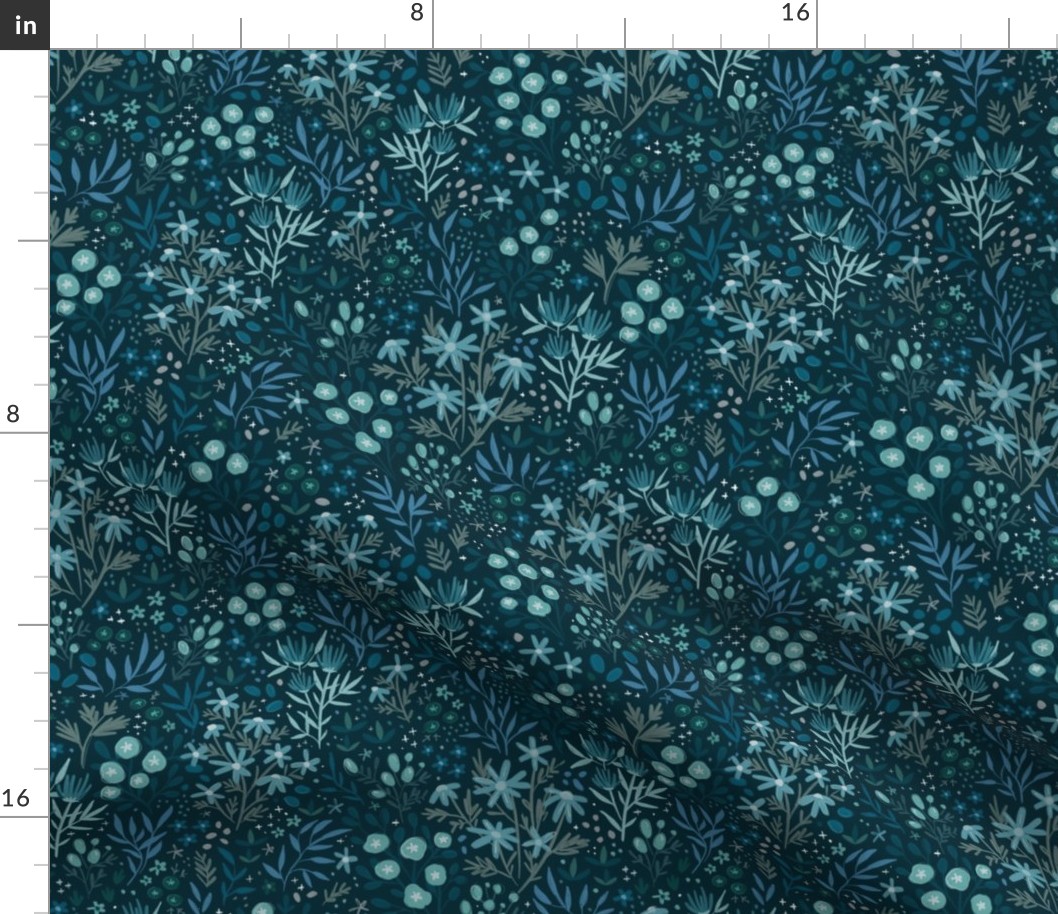 Wild Blue Fields - Blue and Turquoise Ditzy Floral Pattern