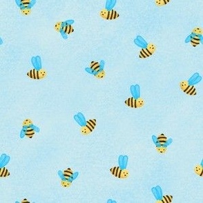 Little bees in blue, drawing