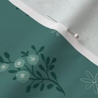 Dark Green Turquiose Cute Hand drawn Florals by Makewells