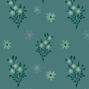 Dark Green Turquiose Cute Hand drawn Florals by Makewells