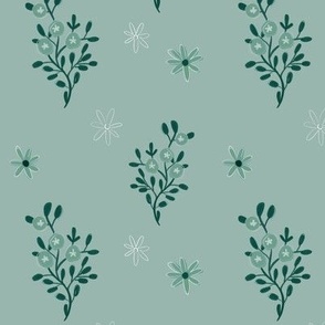 Light Green Sage Hand Drawn Floral with Daisies - Wild Fields Collection by Makewells