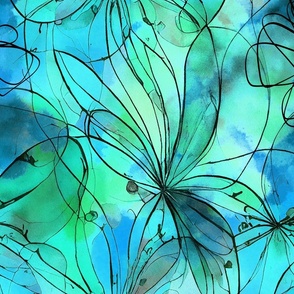 Loose Floral Watercolor Art Fresh Teal And Blue