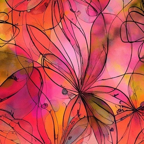 Loose Floral Watercolor Art Bright Yellow And Orange