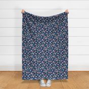 Watercolor Blue tone floral on Navy