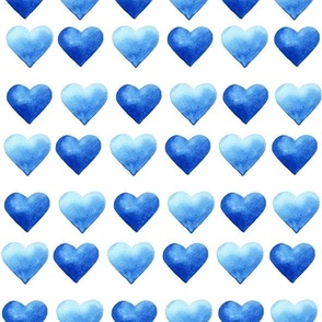 Watercolor blue hearts large