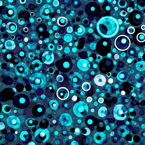 Dots - Aqua, indigo, midnight, blue, polkadots on denim