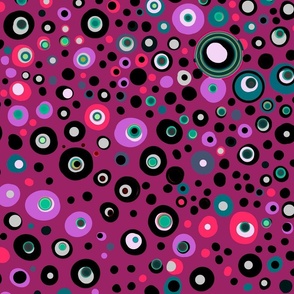 Dots - Mint, black, white teal, hot, pink, neon, purple polka dots on Mauve