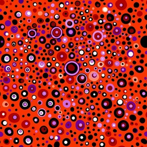 Dots - Orange, red, purple, black, red, white polka dots on orange