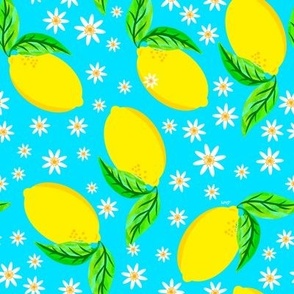 Lemons On Cyan Blue - Lisa Monias