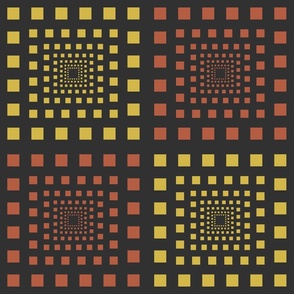 Receding Squares in yellow, orange and charcoal.