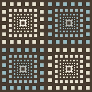 Receding Squares in blue, ivory and brown.