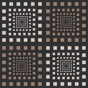 Receding Squares in off-white, brown and charcoal.