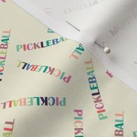 Pickleball - Colorful Scattered Text v1 on Solid Off White Background