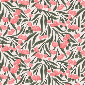 Growing flower branches - pink, green and white // medium scale