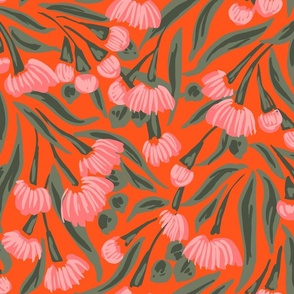 Growing flower branches - pink, green and orange // big scale