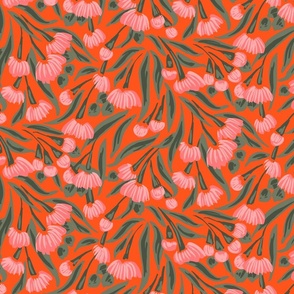 Growing flower branches - pink, green and orange // medium scale