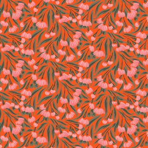 Growing flower branches - pink, green and orange // small scale