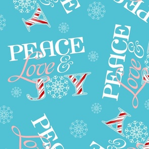 Peace Love and Joy Scattered on Blue - XL