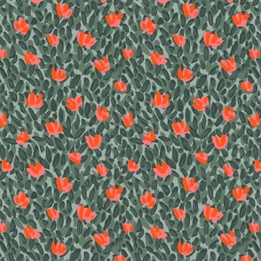 Abstract dense flower garden pattern - mint, sage green and neon orange // small scale