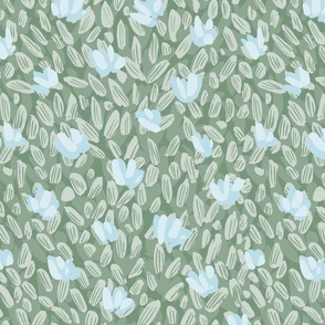 Abstract dense flower garden pattern - muted sage green and baby blue // medium scale