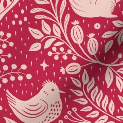 MEDIUM VIVA Folk | squirrels, birds, berries, botanicals | viva magenta 2023 and pale dogwood