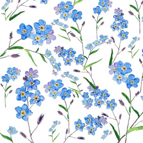 blue forget me not pattern watercolor 