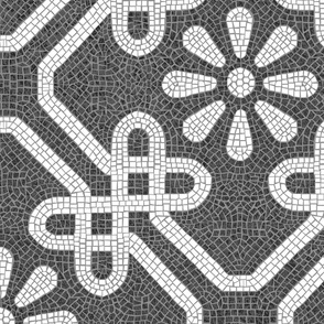 Large jumbo scale // Lisbon Cais do Sodré Portuguese cobblestone inspiration // white flowers intertwined hearts geometric and decorative shapes