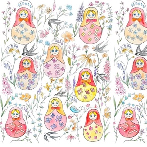 russian doll and flower pattern